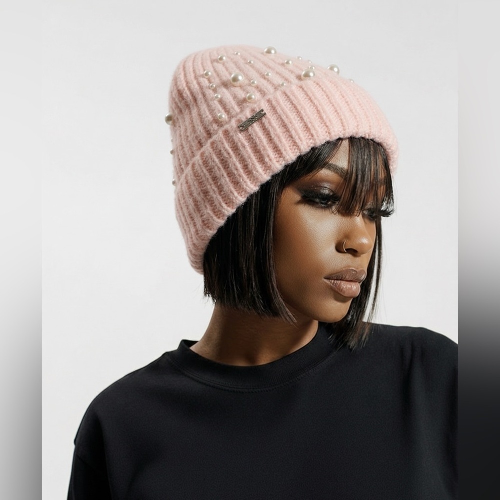 NWT Jessica Simpson Women’s Pink Pearl  Knit Beanie Hat